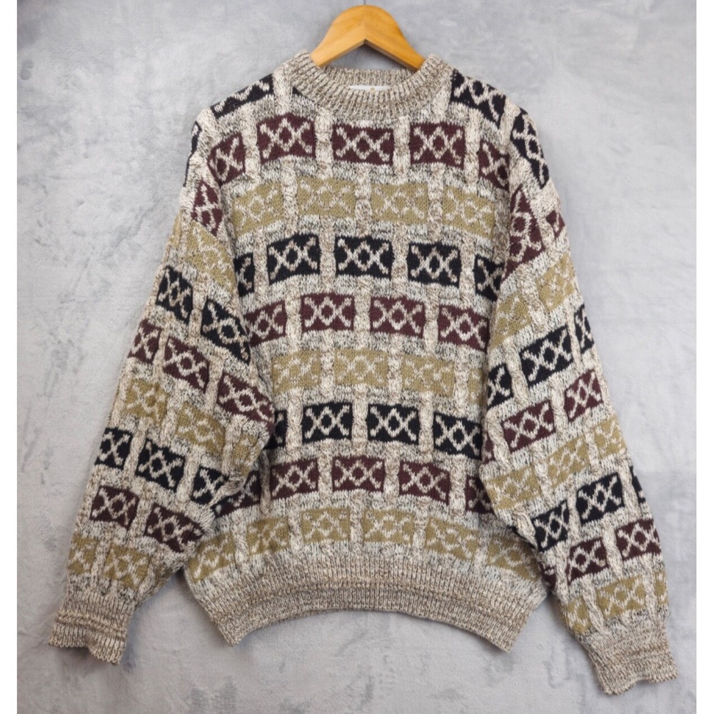 Vtg Bill Blass Grandpa Sweater Mens XL USA Pullover Textured Chunky Cable‎ Knit